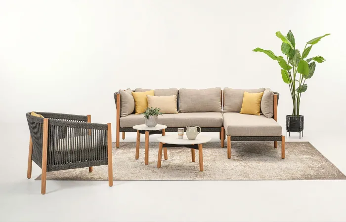 Lento Modular Chaise Lounge with Lento's Lounge Chair and Coffee Tables